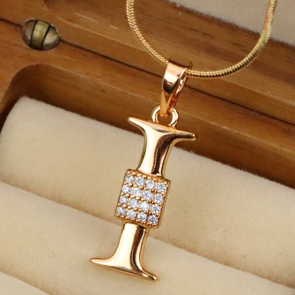"Rose Gold I Alphabet Pendant with Crystal Accent for Women, XPPT1420 - Picture 1 of 13